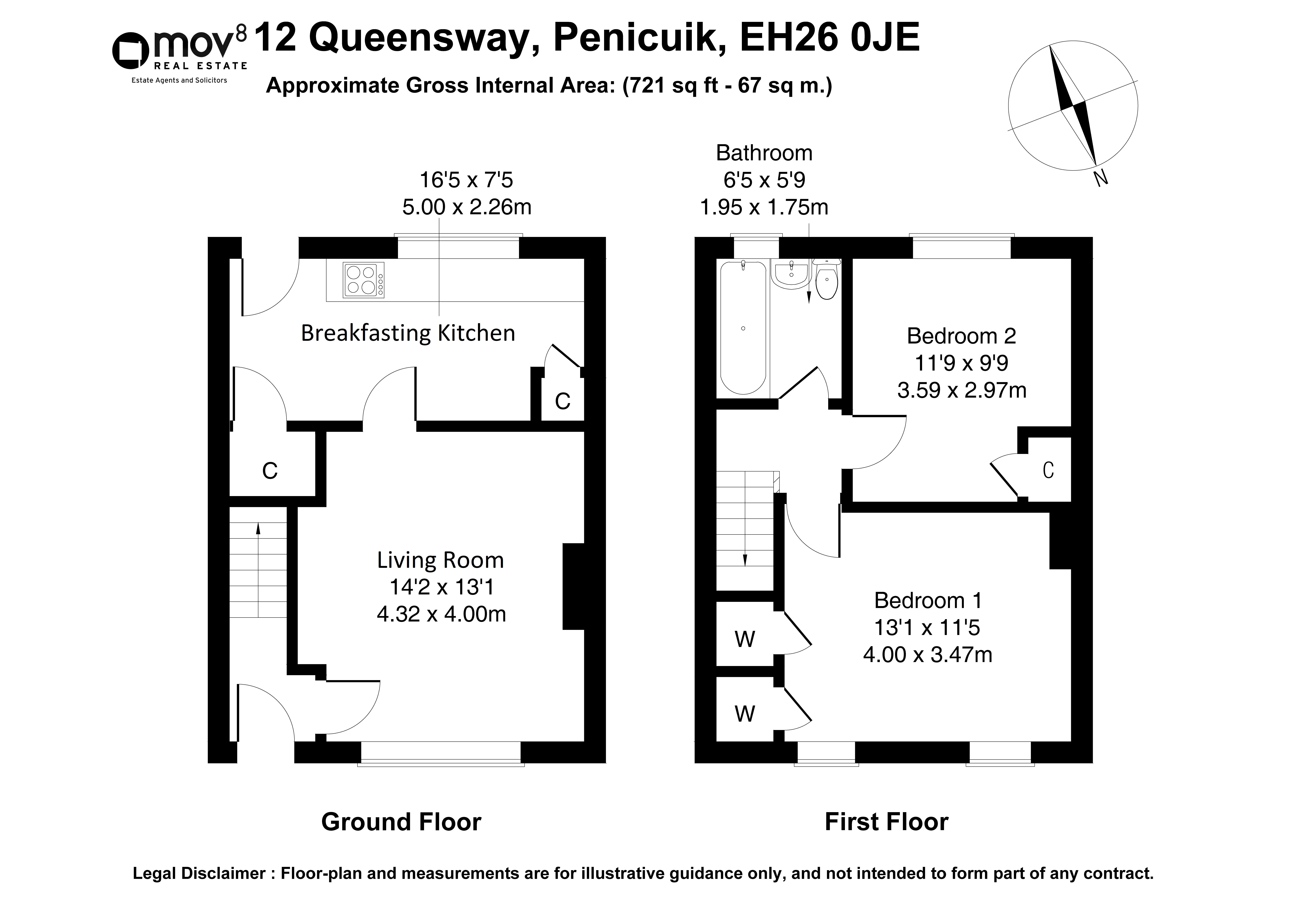 Floorplan 1 of 12 Queensway, Penicuik, Midlothian, EH26 0JE