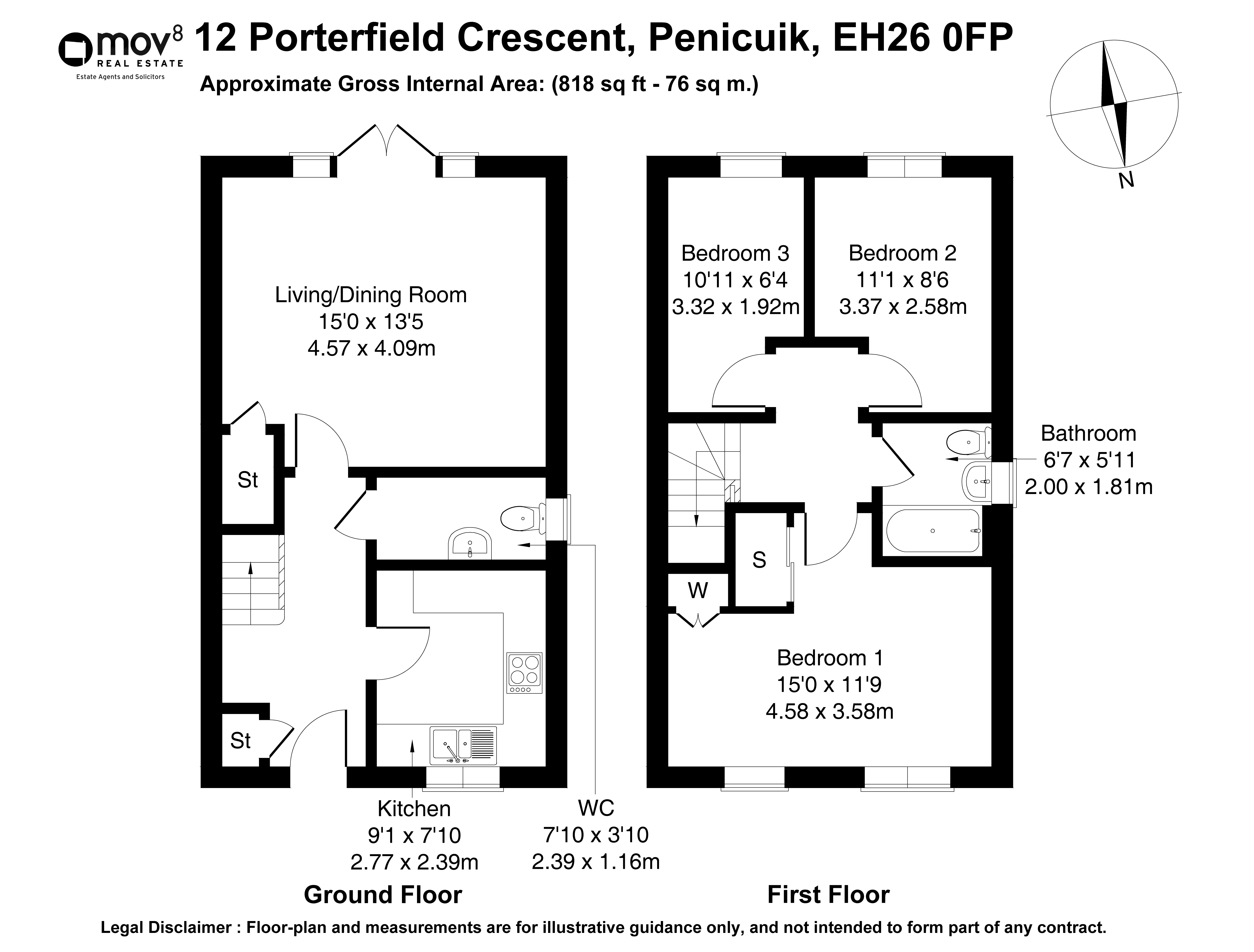 Floorplan 1 of 12 Porterfield Crescent, Penicuik, Midlothian, EH26 0FP