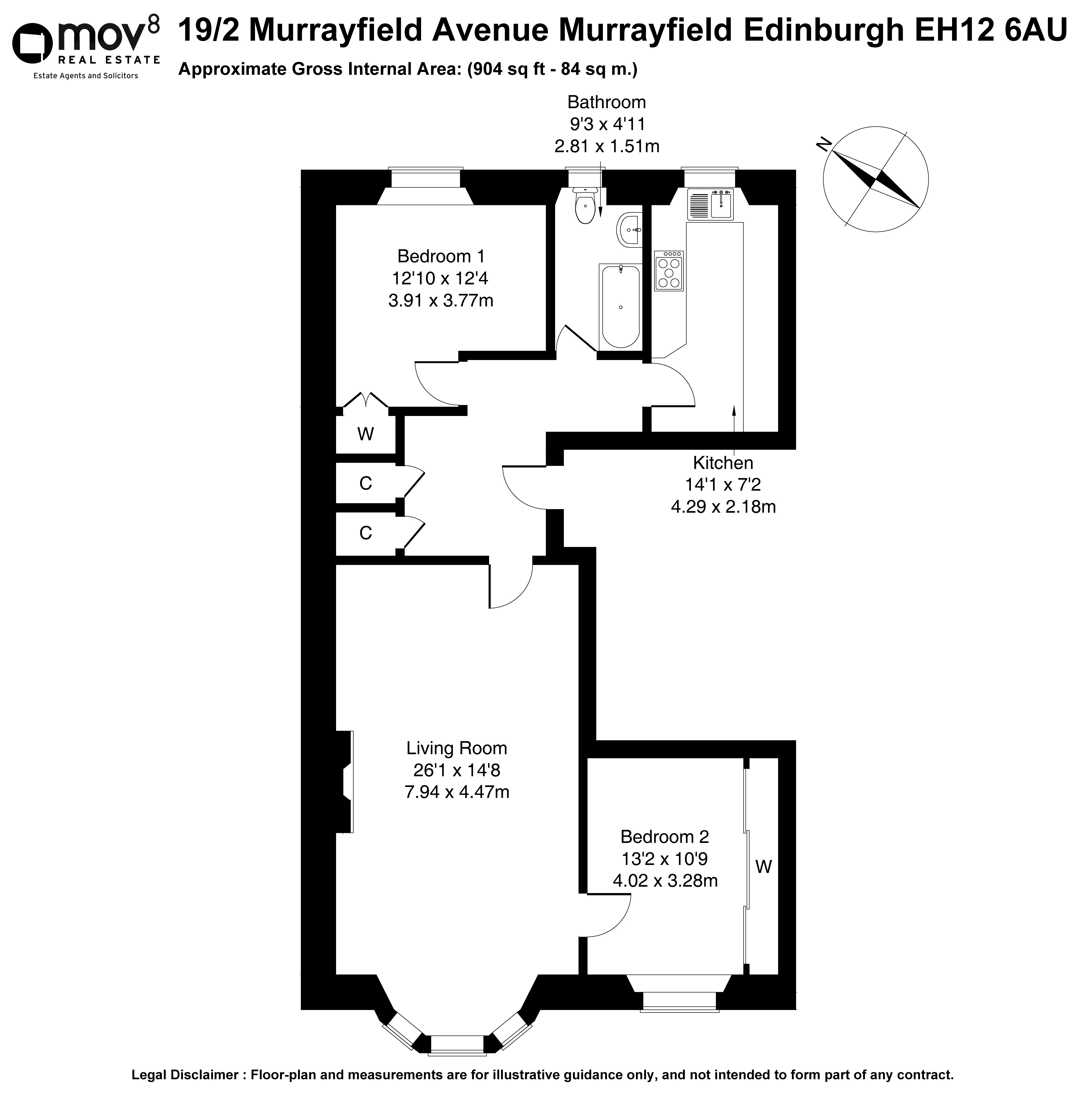 Floorplan 1 of 19/2, Murrayfield Avenue, Murrayfield, Edinburgh, EH12 6AU